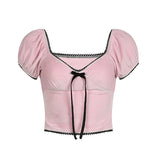 Poshoot-Sweet Pink Velour Bow Crop Top