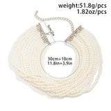 Poshoot-Multilayer Elegant Imitation Pearl Chunky Beads Chain Necklace for Women Wedding Bridal Goth Clavicle Choker Neck Accessories