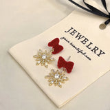 Poshoot Christmas Bowknot Flocking Wreath Earrings for Women Luxury Red Bow Snowflake Christmas Tree Drop Earring New Year Jewelry Gift