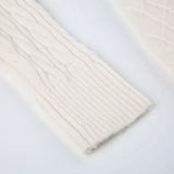 Poshoot-White Twisted Fluffy Zip Up Knitted Sweater