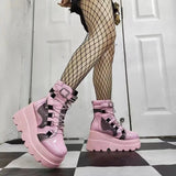 Poshoot-Women's Ankle Boots Short Leather Platform Black Combat Gothic Punk Shoes New Rock Motocross Lolita Plus Size Vintage Designer