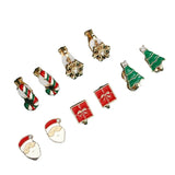 Poshoot 5 Pairs/Set Clip Earring for Women Small Cute Xmas Tree Snowflake Crutch Santa Claus Ear Clip Girls Christmas Party Jewelry Gift