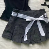 Poshoot 2000s FemmeKawaii High waist Pleated skirt Y2k Punk Sexy Slim Streetwear Bow Mini Skirts Emo Girl Gothic Women Vintage Clothes