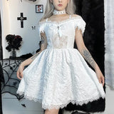 Poshoot-Gothic Grunge Party A-Line Women Dresses See Through Bodycon Dark Sexy Jacquard Lace Lolita Dress Vintage Harajuku