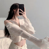 Poshoot 3D Butterfly Knitted Cardigan Women 2025 Summer Sexy Lace Long Sleeeve Crop Tops Woman Chic Short Thin Sunscreen Shirts Female