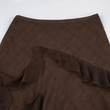 Poshoot-Vintage Asymmetrical Brown Boho Long Skirt