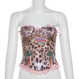 Poshoot Sexy Leopard Print Tank Tops Women Harajuku Y2k Lace Crop Tops Aesthetic Japanese 2000s Fashion Sleeveless Corset Top