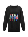 Poshoot Christmas Sequin Sweatshirt Funny Holiday Graphic Sweater Tops Print Crew Neck Long Sleeve Sweatshirts Women Party Clubwear