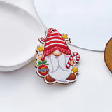 Poshoot Christmas Santa Claus Dwarf Wooden Brooches for Women Girls Cute Cartoon Snowman Wrealth Brooch Pins With Cardboard Accessories