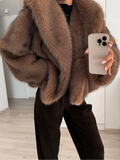 Poshoot Luxury Oversized Warm Faux Fur Short Coat Women Fashion Big Lapel Full Sleeve Flurry Jacket 2024 New Chic Female High Streetwear