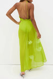 Poshoot Christmas Thanksgiving Gifts  Sleeveless Tie-Up Backless See-Through Slit Maxi Dress