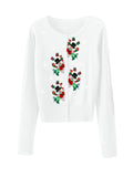 Poshoot 2025 Christmas Knit Cardigan For Women Long Sleeve Button Closure Embroidery Snowman Tree Casual Sweater