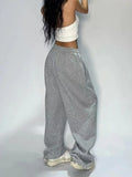 Poshoot Casual Gray Sweatpants Women Wide Leg Black Joggers Classic Baggy Streetwear Female Oversized Sports Trousers All-match