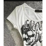 Poshoot Y2k Crop Tops Vintage Letter Print T Shirt American Retro SubCulture Punk Slim T-shirt Top Trend Women Gothic Grunge White Tees