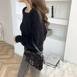 Poshoot Autumn Winter Square Collar Sweater Women 2024 Soft Thick Warm Wool Jumper Woman All Match Basic Knitted Pullovers Female