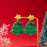 Poshoot Mixed Style Acrylic Christmas Earrings for Women Pattern Christmas Tree Black Cat Santa Claus Drop Earrings Girls Party Jewelry