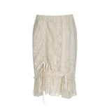 Poshoot-Solid Drawstring Ruched Transparent Lace Skirt