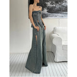 Poshoot-Winter Vintage Blue Women Denim Trumpet Skirt Streetwear Style Casual Irregular High Waist Ladies Long Mermaid Jean Skirt