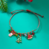 Poshoot Fashion Simple Handwoven Braided Christmas Bracelets for Women Enamel Metal Xmas Tree Santa Claus Adjustable Bracelet Jewelry