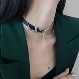 Poshoot-High Sense Chain Leather Stitching Snake Choker Grunge Necklace Bracelet Set for Women Trendy Punk Collier Hippie Jewelry