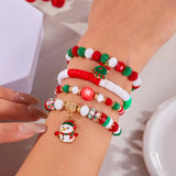 Poshoot 4 Pcs/Set Christmas Colorful Beads Bracelets for Women Handmade Snowman Santa Claus Elk Pendant Bracelet New Year Jewelry Gifts