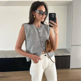 Poshoot Women's Knitted Vest Top Casual Single Breasted Sweater Cardigan Vest Sweater Solid Color Sleeveless Street Vest T-Shirt