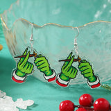 Europe And America Hot Selling Acrylic Halloween Green Hand Monster Earrings for Women Cute Animal Cat Earring Christmas Jewelry