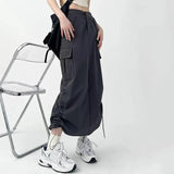 Poshoot Drawstring High Waisted Cargo Skirts Women Fashion Streetwear Split Midi Skirt Woman Chic Pockets Straight Y2K Skirts