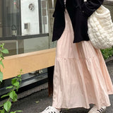 Poshoot Elegant Solid Color Long Skirt Women Korean Style A Line High Waist Skirt Woman 2024 Patchwork Fairy Cake Skirt Female