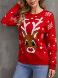 Poshoot Women Funny Red Christmas Sweater Cartoon Elk/Lantern String Print Loose Knitwear Autumn Winter Long Sleeve Round Neck Pullovers