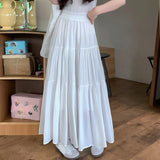 Poshoot Summer Chic Pink Long Skirts for Women 2024 All Match A Line Cake Skirt Woman Korean Fashion White Midi Skirt Ladies