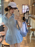 Poshoot Japanese Kawali Shirt Dress Women Casual Y2k Short Even Party Dress Beach Style One Piece Dress Korean Short Sleeve Summer