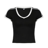 Poshoot-Casual V Neck Short Sleeve  Crop Top