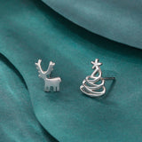 Poshoot Fashion Small Christmas Earrings for Women Cute Asymmetric Elk Santa Claus Snowflake Xmas Tree Stud Earring Girls Party Jewelry