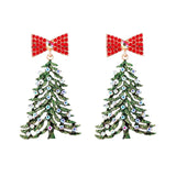 Poshoot Delicate Colorful Crystal Christmas Tree Drop Earrings for Women Shiny Rhinestone Bowknot Earrings Girls Holiday Jewelry Gifts