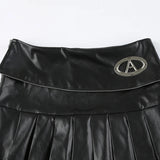 Poshoot-Punk Zipper Metal PU Leather Pleated Skirt