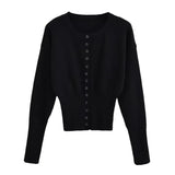 Poshoot Women's High Waist Round Neck Single Breasted Cardigan Solid Long Sleeve Short Sweater Top Autumn Slim Bottoming Shirt