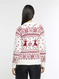 Poshoot Women's Christmas Sweaters Classic Reindeer Snowflake Print Long Sleeve Round Neck Knit Jumper Tops New Year Red Knitwear Coat