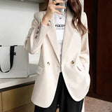 Poshoot 2024 Temperament Double-Breasted Blazer Women Spring Autumn Long Sleeve Chic Blazers Woman Buttons Office Suit Jacket Ladies