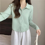 Poshoot Pink Turn Down Collar Buttons Shirt Women Korean Solid Color Casual Blouse Woman All Match Chiffon Long Sleeve Shirts