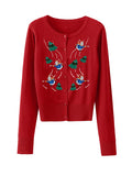 Poshoot 2025 Christmas Knit Cardigan For Women Long Sleeve Button Closure Embroidery Snowman Tree Casual Sweater