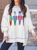 Poshoot Women Y2k Graphic Sweatshirt Sequin Christmas Sweater Nutcracker Shirt Crewneck Long Sleeve Pullover Jumper Tops