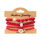 Poshoot 4 Pcs/Set Christmas Colorful Beads Bracelets for Women Handmade Snowman Santa Claus Elk Pendant Bracelet New Year Jewelry Gifts