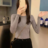 Poshoot Autumn Winter Basic Women's Knitted Sweater 2024 Round Neck Slim Fit Pullovers Woman Wild Solid Color Female Top Clothing