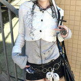 Poshoot Y2k Harajuku Gothic Women Knit Cardigan Hooded Zip Up Patchwork Japanese Fashion Sweaters Slim Gyaru Grunge Autumn