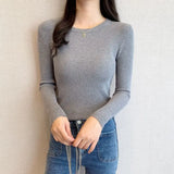 Poshoot 2024 Basic O-Neck Slim Fit Pullover for Women Spring Autumn Long Sleeve Knitted Sweaters Woman Solid Wild Women's Jumper