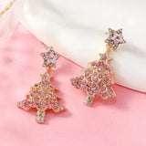 Poshoot Delicate Christmas Bowknot Bell Earrings for Women Sparkling Full Rhinestone Christmas Tree Dangle Earring Girls Holiday Jewelry