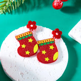 Poshoot Classic Green Christmas Tree Acrylic Printed Earrings for Women Cartoon Pattern Red Star Gloves Drop Earring Xmas Jewelry Gifts