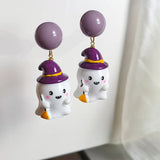 Poshoot Cute Resin Ghost Drop Earrings for Women Red Bowknot Star Ghost Earring Christmas Halloween Festival Party Jewelry Accessories