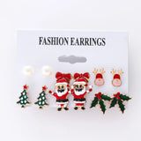 Poshoot 6 Pairs/Lot Christmas Earrings for Women Trendy Xmas Tree Santa Claus Elk Bow Ribbon Earring Set Party Holiday New Year Jewelry